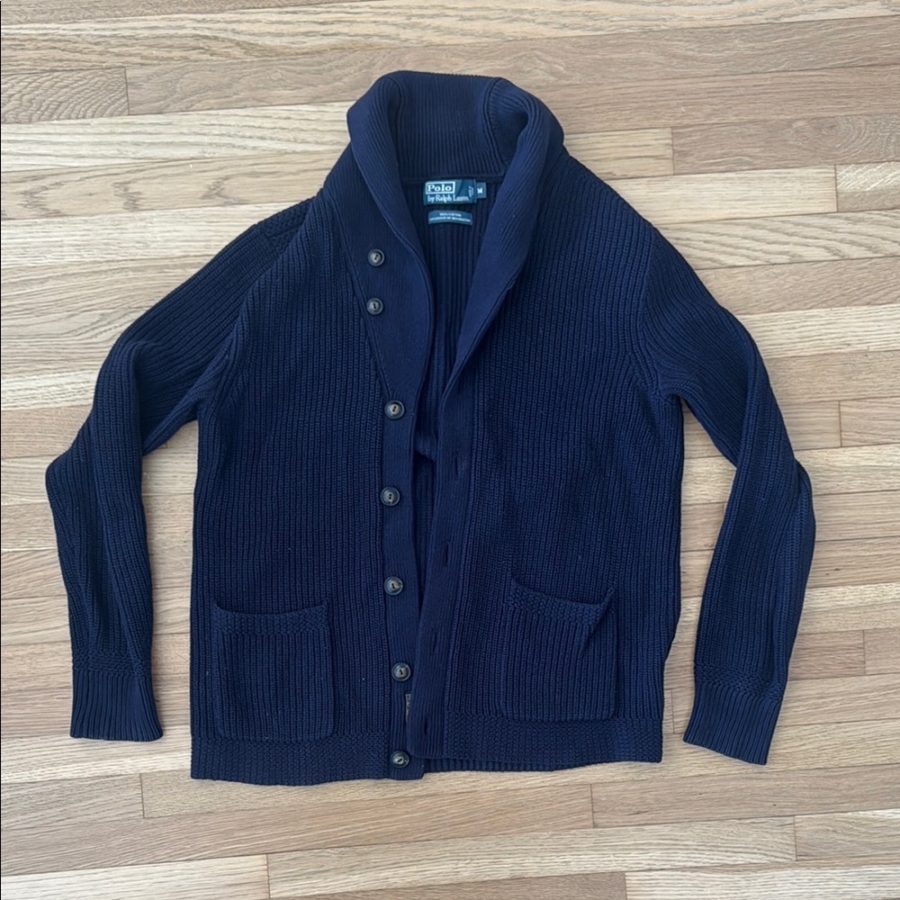 Men's Navy Blue Shawl Collar Sweater